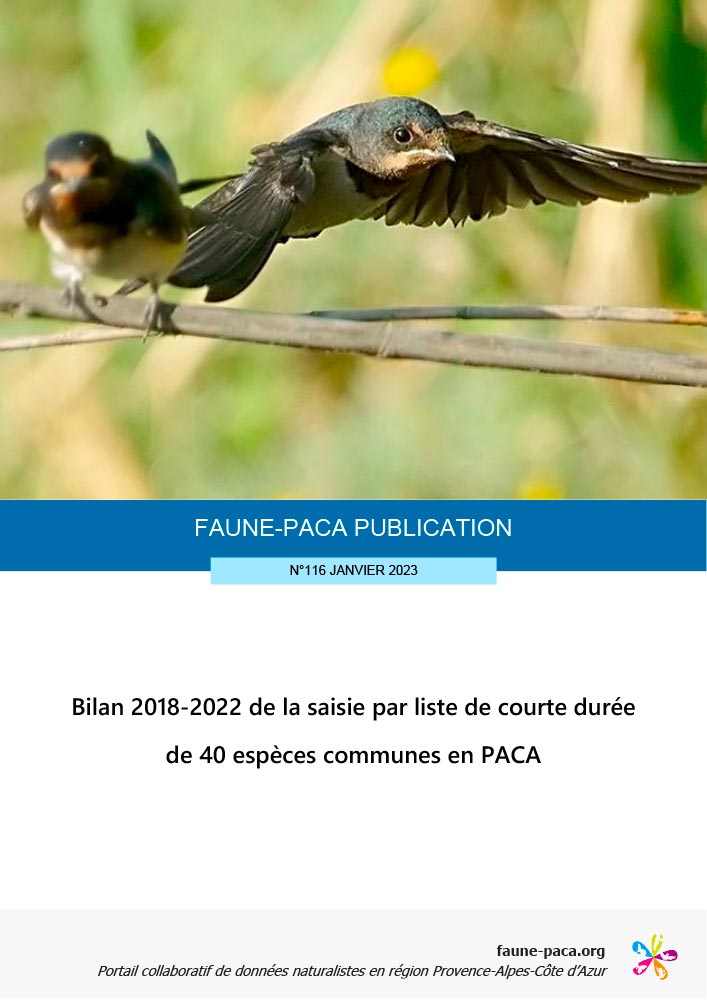 Faune-PACA Publication n°116 : Bilan 2018-2022 de la saisie par liste de courte durée de 40 espèces communes en PACA
