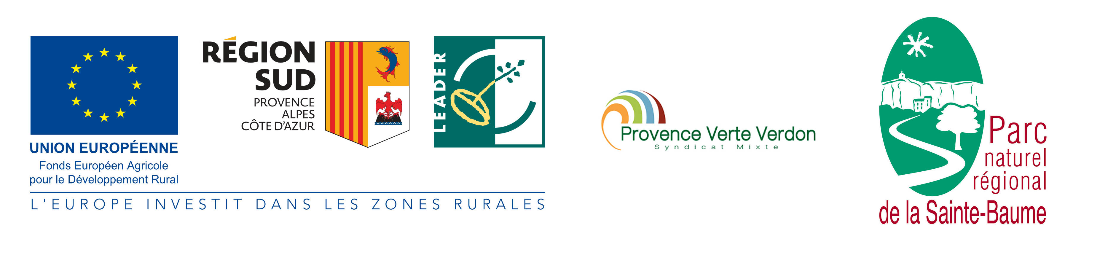 Union européenne avec le Fonds Européen Agricole pour le Développement Rural, Communauté d'agglomération Provence verte Verdon, PNR Sainte Baume