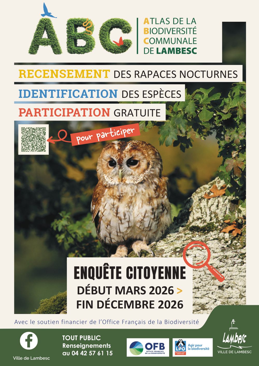 Affiche enquête rapaces nocturnes Lambesc © Ville de Lambesc