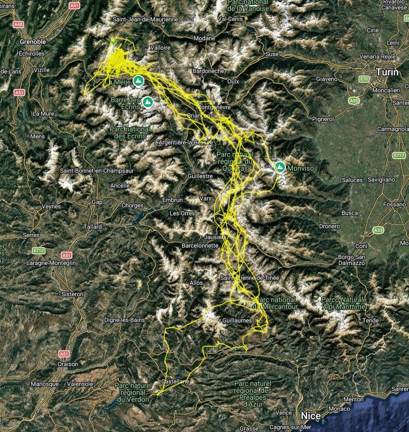 Déplacement d'un vautour depuis les gorges du Verdon jusque dans les Écrins