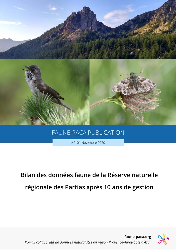Faune-PACA Publication n°101 : Bilan des données faune de la Réserve naturelle régionale des Partias après 10 ans de gestion