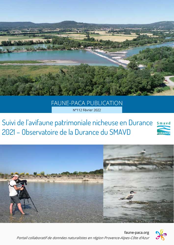Faune-PACA Publication n°112 : Suivi de l’avifaune patrimoniale nicheuse en Durance 2021 – Observatoire de la Durance du SMAVD