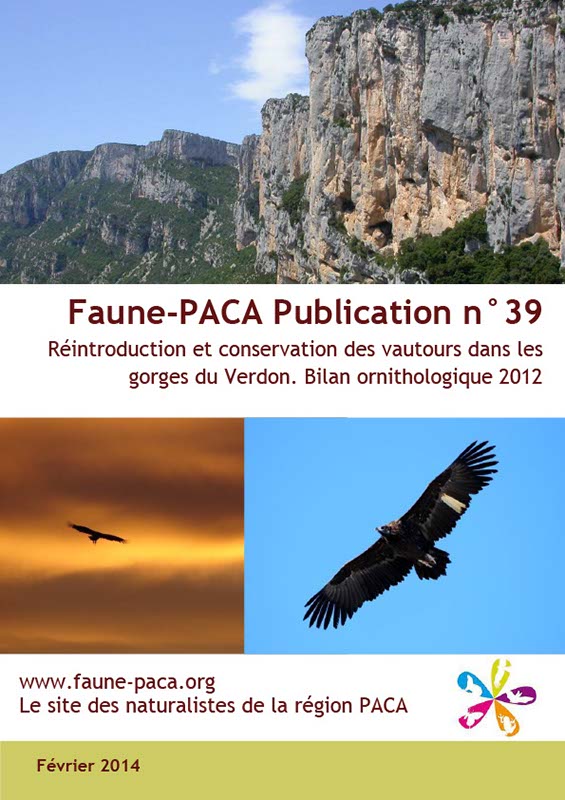 Faune-PACA Publication n°39 : Réintroduction et conservation des vautours dans les gorges du Verdon. Bilan ornithologique 2012