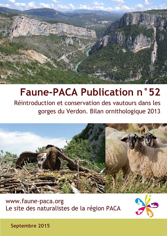 Faune-Paca Publication n°52 : Réintroduction et conservation des vautours dans les gorges du Verdon. Bilan ornithologique 2013